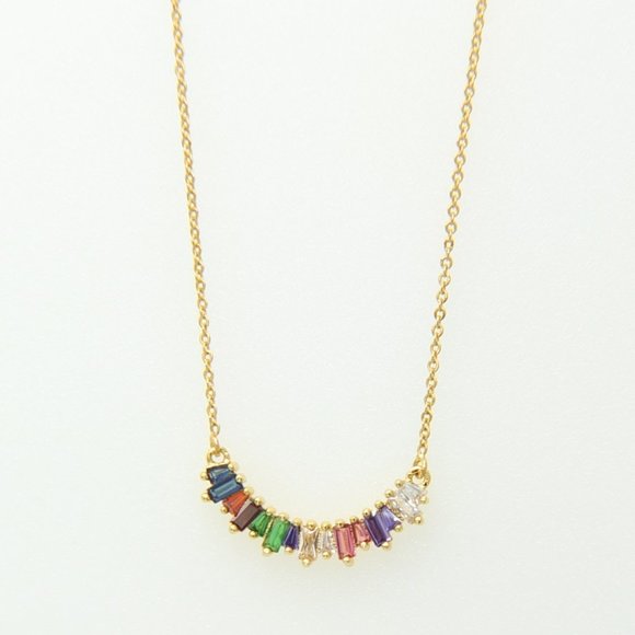 Jewelry - Rainbow Curve Crystal Bar Pendant Necklace